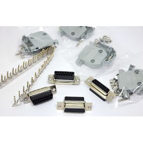 4 Sets Crimp Type DB15 Female + Plastic Hoods + Pins Set, D-Sub 15P Female Crimp Connector, Pin & Hood Kit (4 DB15 Female + 4 Hoods + 60 Pins)