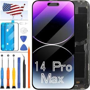 Soft OLED for iPhone 14 Pro MAX LCD Screen Replacement for iPhone 14 Pro MAX LCD Display A2651, A2893, A2896, A2895, A2894 3D Touch Screen Display Digitizer Assembly Black 6.7"