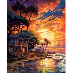 Beach Paint by Number for Adults-Sunset Paint by Numbers for Adults Beginner,Landscape Paint by Numbers for Gift Home Wall Decor(Beach,16x20 inch) in Kuwait