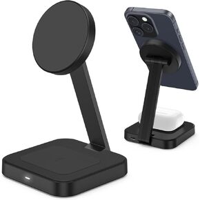 Wireless Charging Station for Magsafe Charger,Portable Wireless Charger for iPhone 16 15 14 13 12 Pro Max/AirPods Pro 4 3 2,Faster Magnetic Charger Stand,Foldable Travel Phone Holder Adjustable Angle