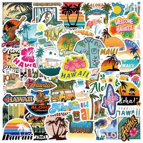Hawaii Stickers Cute Summer Stickers for Water Bottles Luggage Phone Skateboard, Eikecy Sun Beach Sea Stickers Vinyl Waterproof Decals for Kids Teens Adults(55PCS)