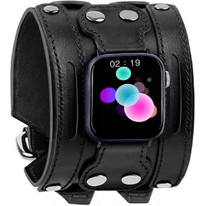 أساور سوار الساعة الذكية VIQIV متوافقة مع ساعة Apple 38 مم/40 مم/41 مم/42 مم/44 مم/45 مم/49 مم لسلسلة Iwatch Series Ultra/9/8/7/6/5/4/3/2/1/SE للرجال للنساء، سوار معصم مصنوع يدويًا من الجلد الأصلي واسع جدًا