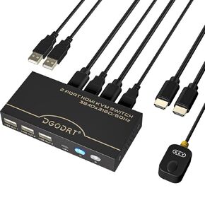 4K KVM Switch HDMI 2 Port, DGODRT USB Switcher HDMI Switch for 2 Computers Share 1 Monitor and 3 USB Devices Support UHD 4K@60Hz, Including 2 HDMI Cables and 2 USB Cables