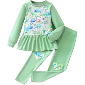 DDSOL Toddler Girl Clothing Set Raglan Long Sleeve Leopard Dino Ladybug Ruffle Tops Pants Set 2pcs Outfit Set