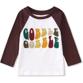 Thanksgiving Shirts for Toddler Girl Boy Gobble Turkey Raglan Long Sleeve T-Shirt Fall Thankful Casual Tee Tops 1-6Y