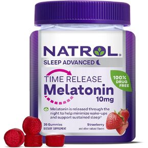 Natrol Time Release Melatonin 10 mg, Dietary Supplement for Restful Sleep, Sleep Gummies for Adults, 55 Strawberry-Flavored Melatonin Gummies, 55 Day Supply