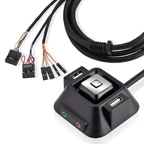 Desktop Power , Desktop Computer Power Switch, External PC On Off Power , Dual USB Ports Power & Audio Ports & PowerSupply Switch, Cable 1.55/5FT