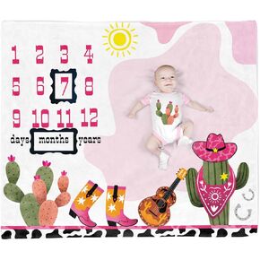Cow Girl Baby Stuff, Baby Monthly Milestone Stuff for Newborn Baby Photo Taken - Baby Age Blanket with 2 Frame