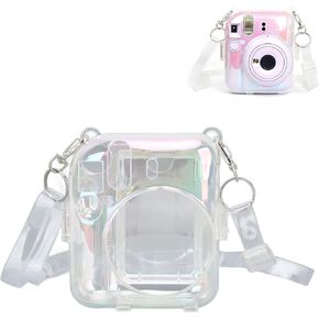 Clear Protective Case for Instax Mini 12, Transparent Colorful Camera Bag Cover with Removable Adjustable Shoulder Strap, Cute Camera Carrying Pouch