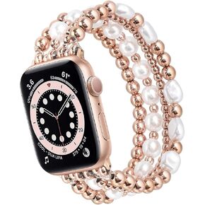 Beaded Bracelet Compatible for Apple Watch Band 40mm/38mm/41mm 42mm/44mm/45mm Series 9 8 7 SE Series 6/5/4Women,fashion Elastic Beads Stretch Strap Replacement for iWatch Bands Series 3/2/1