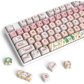 أغطية مفاتيح PBT Dye Sublimation Keycaps MOA Keycaps، 138 مفتاحًا أغطية مفاتيح مخصصة، مجموعة أغطية مفاتيح لطيفة للتخطيط الأمريكي Cherry MX Swithes لوحة المفاتيح الميكانيكية (أرنب أرجواني)