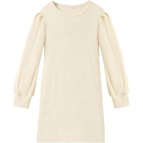 DREAM BUS Toddler Girl Casual Dress Long Sleeve Kint Sweater Dress Kids Fall Winter Mini Dress Special Occasion Dress