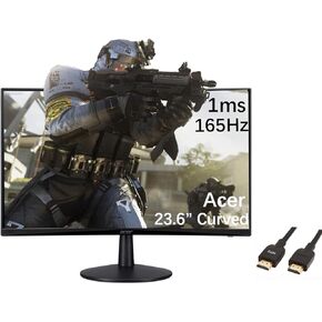 Acer Nitro ED-Series 23.6 FHD 1500R Curved Gaming Monitor, AMD FreeSync Premium, 165Hz Refresh Rate, 1ms (VRB), 1920 x 1080, ZeroFrame Design, Black, with 5ave HDMI Cable