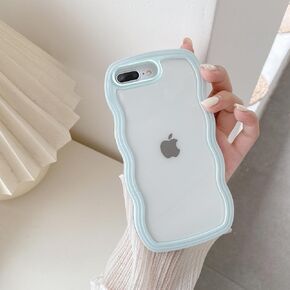 QLTYPRI Compatible with iPhone 7/8/SE Case, Cute Curly Wave Frame Clear Case for Girls Women, Transparent Soft Silicone TPU Bumper Shockproof Protective Phone Cover - White