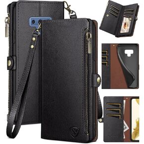 XcaseBar for Samsung Galaxy Note 9 Wallet case with Zipper Credit Card Holder【RFID Blocking】, Flip Folio Book PU Leather Phone case Shockproof Cover Women Men for Samsung Note9 case Purple
