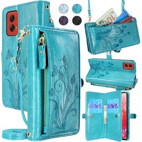 Lacass for Motorola Moto G Stylus 5G 2024 Case Wallet, [Cards Theft Scan Protection] Card Holder Zipper Leather Flip Cover Crossbody Wrist Strap with Stand(Floral Dark Purple)