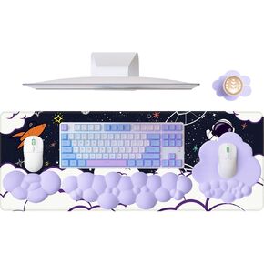 5 in1 Cloud Mouse Pad,Keyboard Wrist Rest,Mouse Wrist Rest Support,Mouse Pad Wirst Rest and Leather Coaster Set with Office Desk Mat,Memory Foam Ergonomic Easy Typing Pain Relief for Office and Home