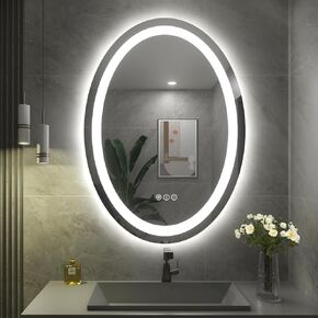 Oval LED Bathroom Mirror 24x32, Lighted Vanity Mirror for Wall, Anti-Fog, Shatter-Proof, Dimmable, Memory, 3 Colors (Front Lights + Backlit)