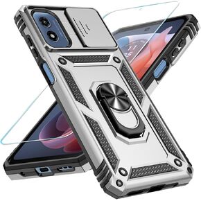 SunRemex for Motorola Moto G Play 2024 Case with HD Screen Protector & Slide Camera Cover & Rotated Ring Kickstand, [2 in 1] Heavy Duty Shockproof Phone Case for Moto G Play 2024 4G (Blue) in Kuwait