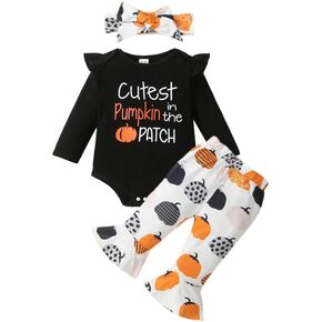 Newborn Baby Girl Halloween outfit Cutest Pumpkin Patch Romper Infant Halloween Clothes Pants Set