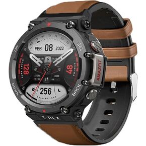 Compatible with Amazfit T-Rex 2 Band, Leather Silicone Breathable Replacement Smartwatch Strap Wristband Compatible for Amazfit T-Rex 2 Smart Watch