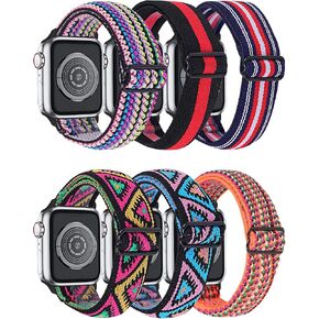 HYZ Compatible with Stretchy Apple Watch Bands for Women 41mm 40mm 38mm 44mm 45mm 49mm Ultra Solo Loop Band, Soft Elastic Braided Strap (6 Pack)