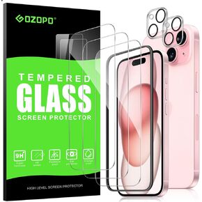 3-Pack for iPhone 15 Screen Protector & 2-Pack Camera Lens Protector + Installation Frame, HD Clear, 9H Hardness, No Bubbles