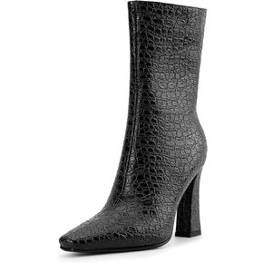 Women's Casual Side Zipper Crocodile High Heel Ankle Boots