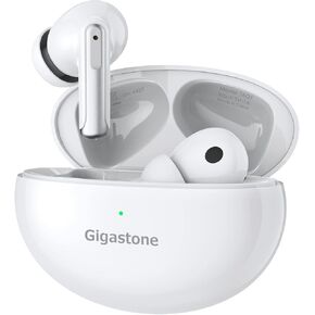 Gigastone TWS TAQ1 True Wireless Earbuds, Bluetooth V5.1 Support Wireless Charging with Active Noise Cancellation, Environmental Noise Cancellation, Transparent Mode, White