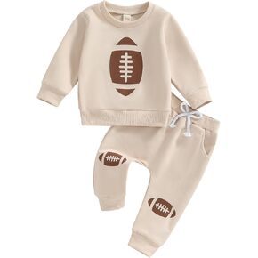 Toddler Baby Boy Outfit Rugby Football Embroidery Long Sleeve Sweatshirt Pant Infant Sweatsuit Set Fall Clothes