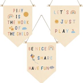 3 قطع من لافتة اللعب المعلقة على القماش، أعلام جدار الحضانة، لافتة لعب ديكور دعنا نلعب فقط، لافتة حائط، لافتة دبوس قوس قزح، لافتة غرفة الحضانة، لافتة جدار غرفة الأطفال، ديكور غرفة اللعب للأطفال والبنات والأولاد in Kuwait