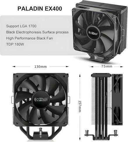 مبرد هواء وحدة المعالجة المركزية PCCOOLER Paladin EX400 Premium، مروحة PWM 130 مم، مبرد وحدة المعالجة المركزية 180W TDP، طبقة حماية مضادة للأكسدة مطلية بالنيكل لـ AMD AM4 AM5 وIntel LGA 1700/1200/115X (Paladin EX400) in Kuwait