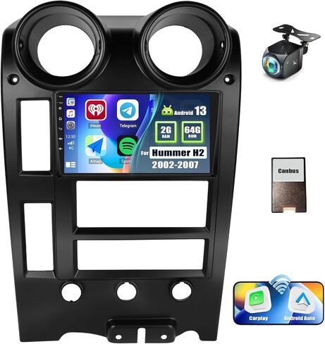 [2+64G] ستيريو سيارة Android 13 لسيارة Hummer H2 2002-2007 مع Carplay اللاسلكي وAndroid Auto، راديو سيارة بشاشة تعمل باللمس 9 بوصة مع وصلة مرآة GPS واي فاي بلوتوث FM/RDS راديو SWC EQ HiFi+كاميرا احتياطية in Saudi Arabia