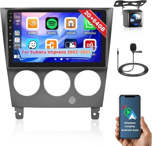 2G+32G Inefala لـ Subaru Impreza WRX STI 2003-2006 Android 13 مجموعة ستيريو مع Carplay اللاسلكي وAndroid Auto، راديو بشاشة لمس عالية الدقة 9 بوصة مع GPS WiFi BT EQ 28UI USB Mic كاميرا احتياطية in Saudi Arabia