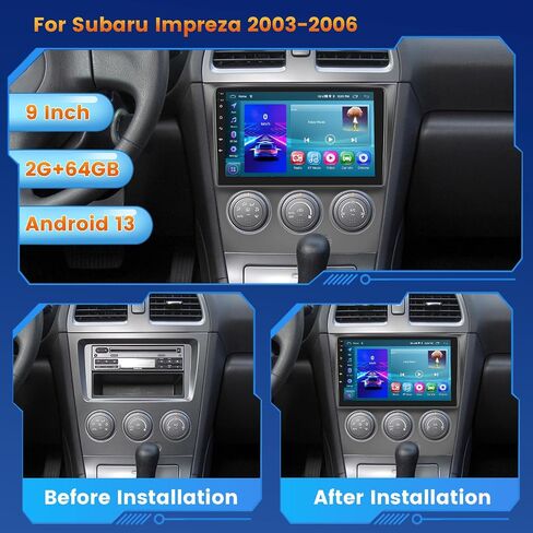 2G+32G Inefala لـ Subaru Impreza WRX STI 2003-2006 Android 13 مجموعة ستيريو مع Carplay اللاسلكي وAndroid Auto، راديو بشاشة لمس عالية الدقة 9 بوصة مع GPS WiFi BT EQ 28UI USB Mic كاميرا احتياطية in Saudi Arabia