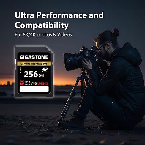 بطاقة ذاكرة GIGASTONE سعة 128 جيجابايت UHS-II V90 U3 SDXC عالية السرعة للقراءة تصل إلى 300 ميجابايت/ثانية 4K Ultra HD UHD فيديو لكاميرا DSLR Canon Nikon Sony Pentax Kodak Olympus Panasonic الرقمية، مع حقيبة صغيرة واحدة in Saudi Arabia