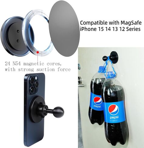 حامل هاتف مغناطيسي فائق مع ذراع طويل بمقبس مزدوج لسلسلة MagSafe iPhone 15 14 13 12، حامل هاتف للسيارة مزود بكأس شفط يدور 360 درجة للزجاج الأمامي للسيارة in Kuwait