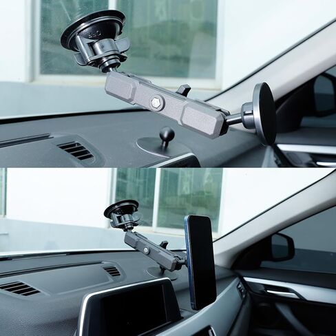 حامل هاتف مغناطيسي فائق مع ذراع طويل بمقبس مزدوج لسلسلة MagSafe iPhone 15 14 13 12، حامل هاتف للسيارة مزود بكأس شفط يدور 360 درجة للزجاج الأمامي للسيارة in Kuwait