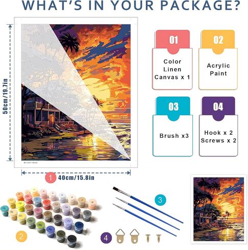 Beach Paint by Number for Adults-Sunset Paint by Numbers for Adults Beginner,Landscape Paint by Numbers for Gift Home Wall Decor(Beach,16x20 inch) in Kuwait