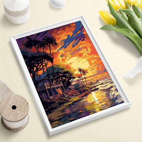 Beach Paint by Number for Adults-Sunset Paint by Numbers for Adults Beginner,Landscape Paint by Numbers for Gift Home Wall Decor(Beach,16x20 inch) in Kuwait