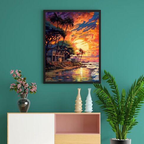 Beach Paint by Number for Adults-Sunset Paint by Numbers for Adults Beginner,Landscape Paint by Numbers for Gift Home Wall Decor(Beach,16x20 inch) in Kuwait