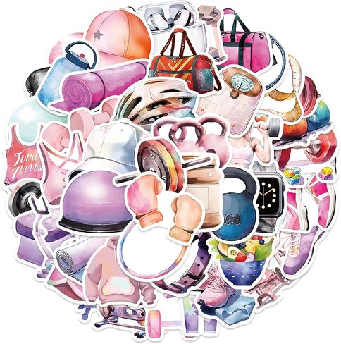 Cartoon Workout Sticker for Kid Pack of 50 Fitness Stickers Gym Decals for Girl Laptops Hydro Flasks Water Bottles Luggage Party Favors Stickers for Adult (Fitness) in Saudi Arabia