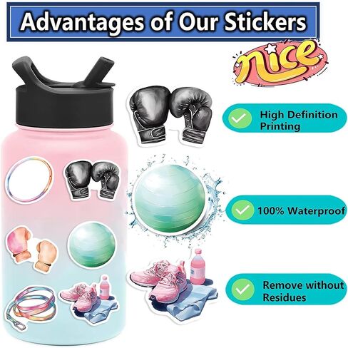 Cartoon Workout Sticker for Kid Pack of 50 Fitness Stickers Gym Decals for Girl Laptops Hydro Flasks Water Bottles Luggage Party Favors Stickers for Adult (Fitness) in Saudi Arabia