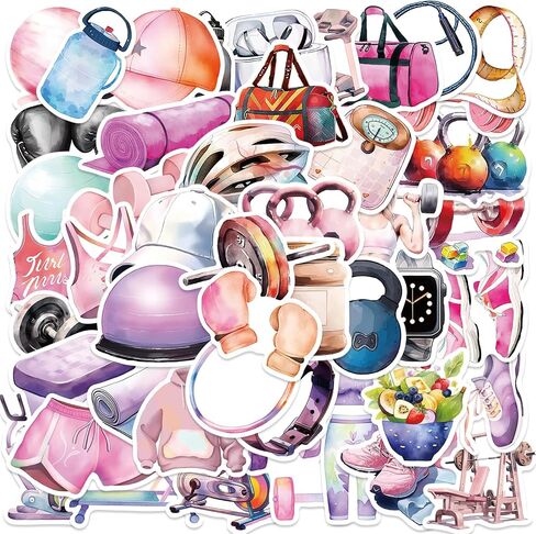 Cartoon Workout Sticker for Kid Pack of 50 Fitness Stickers Gym Decals for Girl Laptops Hydro Flasks Water Bottles Luggage Party Favors Stickers for Adult (Fitness) in Saudi Arabia