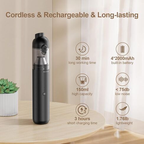 KIKIMO للمكنسة الكهربائية Tesla، مكنسة كهربائية صغيرة محمولة لاسلكية قابلة لإعادة الشحن، قوة عالية 120 فولت/18000 باسكال، مضخة نفخ هواء محمولة لتفريغ الغبار للسيارة والمنزل والحيوانات الأليفة in Kuwait