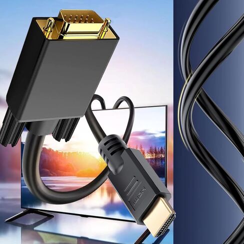 YOTETION HDMI to VGA 40Ft Cable with Audio, Directional HDMI (Source) to VGA (Display) Cable (Male to Male) Compatible for Computer, Desktop, Laptop, PC, Monitor, Projector, HDTV, Roku, Xbox in Kuwait