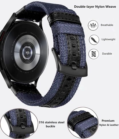 Olytop Galaxy Watch 5 Pro Bands/Watch 6/5/4 44mm 40mm Band Compatible with Samsung Watch 6/4 Classic 47mm 43mm 42mm 46mm Bands, 20mm Nylon Sports Bands with Leather Wristband Replacement Strap in Saudi Arabia