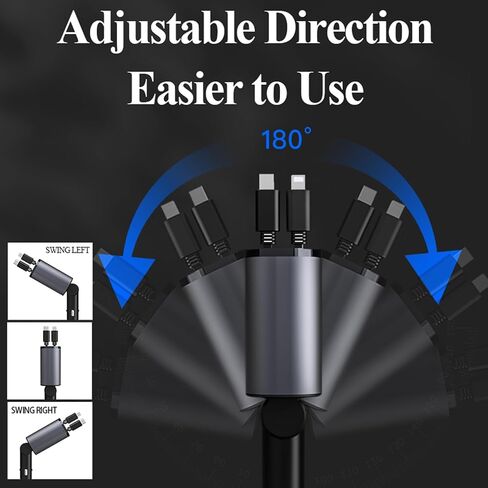 Retractable Car Charger 120W, DCKENGO 4 in 1 Super Fast Phone Car Charger, Retractable Cables + 2 USB Ports Car Charger for iPhone 15/14/13/12/11 Pro (Round Retractable Car Charger) in Saudi Arabia
