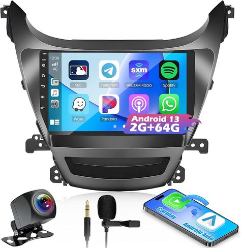 راديو Carplay اللاسلكي لشركة Hyundai Elantra 2014 2015 2016 مع Android Auto، شاشة لمس IPS 9 بوصة ستيريو للسيارة 2+64G راديو Android مع GPS WiFi/SWC/MIC/USB in Saudi Arabia