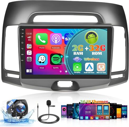 Roinvou 2+32G Android Car Stereo for Hyundai Elantra 2007-2010, 9" Touchscreen in-Dash GPS Navigation with Wireless CarPlay Android Auto Mirror Link WiFi Bluetooth FM RDS Radio Backup Camera in Saudi Arabia